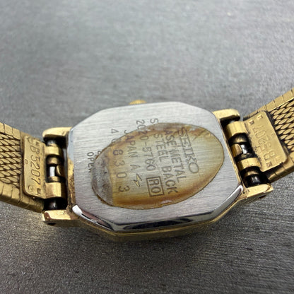 Seiko Watch Women 16mm Brown Dial Gold Tone Octagon 2c20-5760 New Battery VTG 6F10