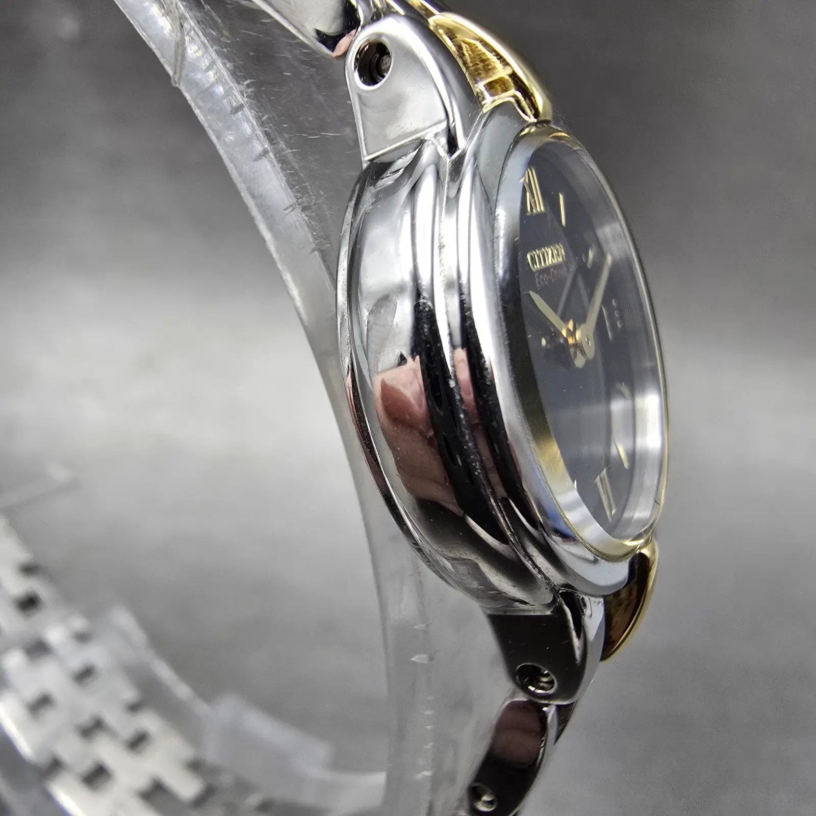 Citizen Eco-Drive Watch Women 21mm Black Dial Two Tone Round B023-S056501 Runs3