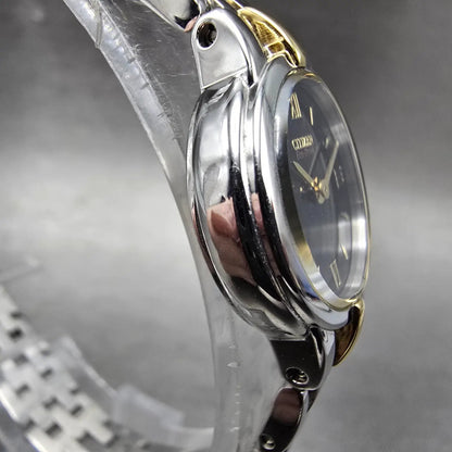 Citizen Eco-Drive Watch Women 21mm Black Dial Two Tone Round B023-S056501 Runs3