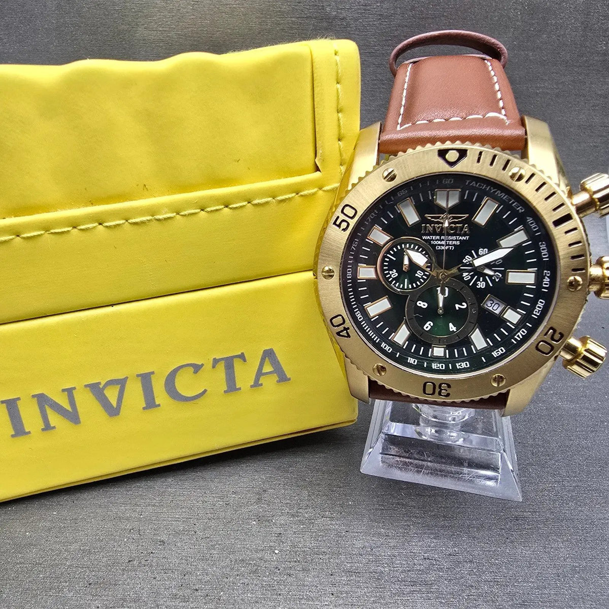 Invicta Sea Spider Chronograph Watch Men 50mm Green Dial Gold Date 0141 New Batt0