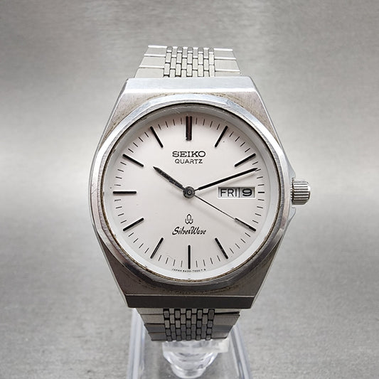 Seiko SilverWave Watch Men 35mm Silver Dial Silver Tone Daydate 64337000 NewBat0