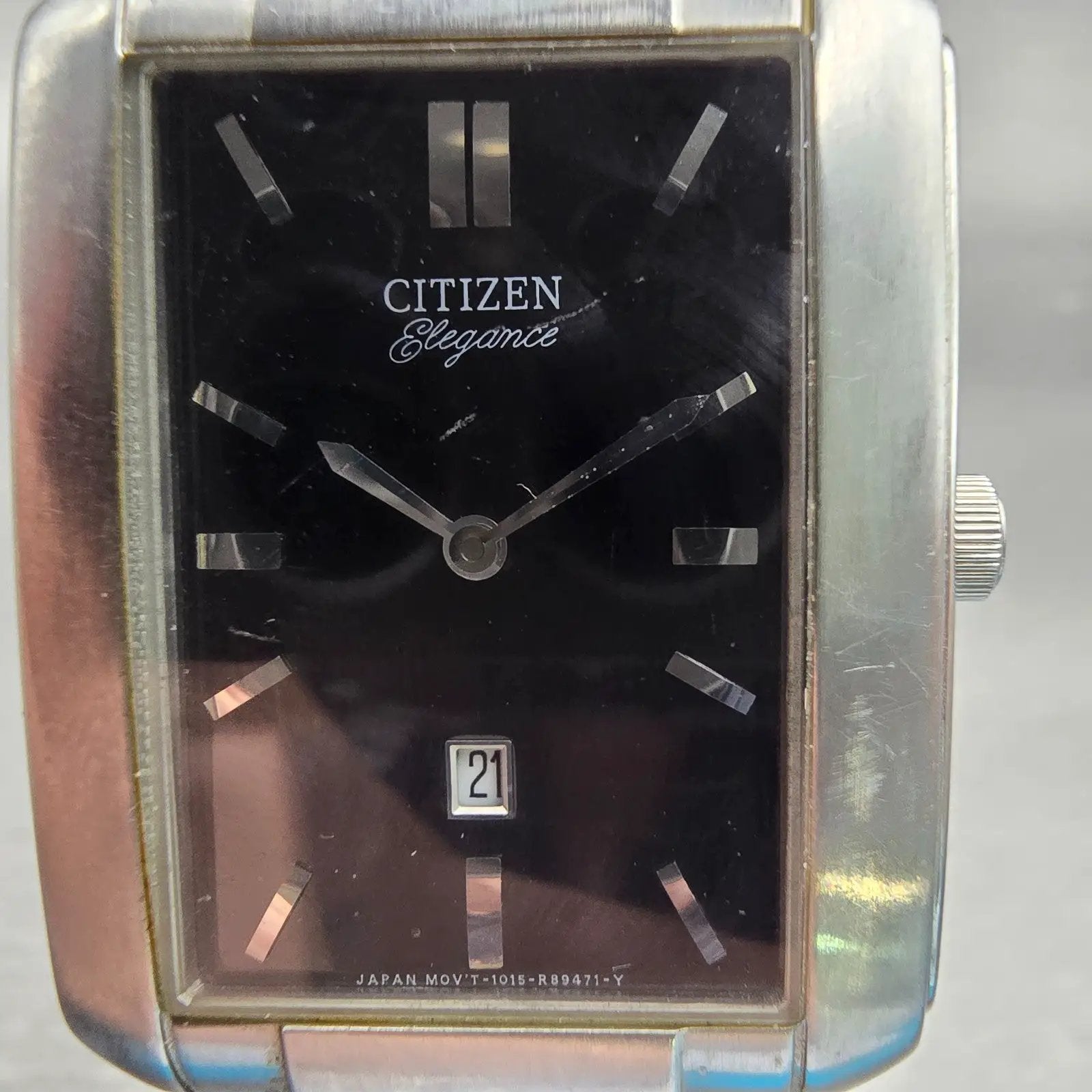Citizen Elegance Watch Men 28mm Black Dial Silver Tone Date 1015-R32749 New Batt1