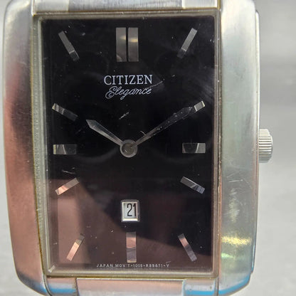 Citizen Elegance Watch Men 28mm Black Dial Silver Tone Date 1015-R32749 New Batt1