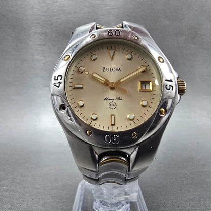 Bulova Marine Star Dive Watch Men 37mm Champagne Dial Two Tone Date 98G78 PARTS6