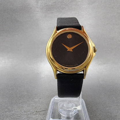 Movado Muesum Watch Women 28mm Black Dial Gold Tone Round 87D1823 New Battery5