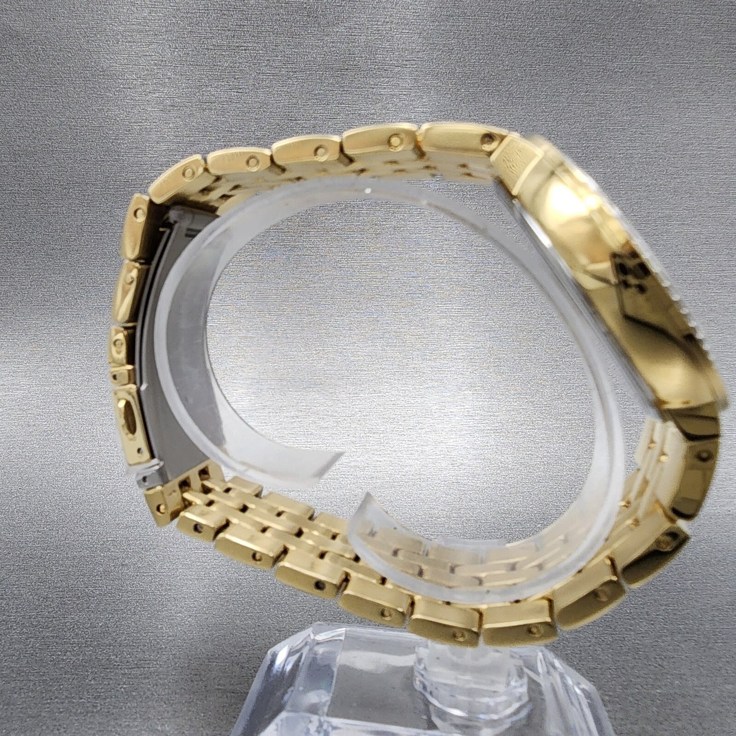 Bulova Watch Men 40mm Gold Dial Gold Tone Round Crystal Bezel 98K113 W/Necklace