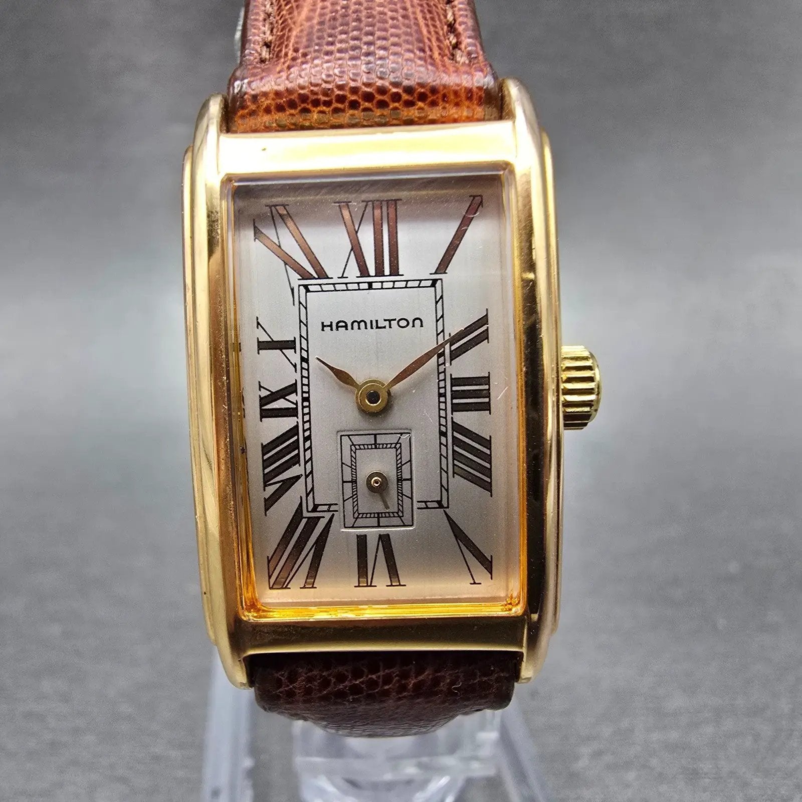 Hamilton Tank Watch Women 18mm Silver Dial Gold Tone Rectangle 6266 New Battery0