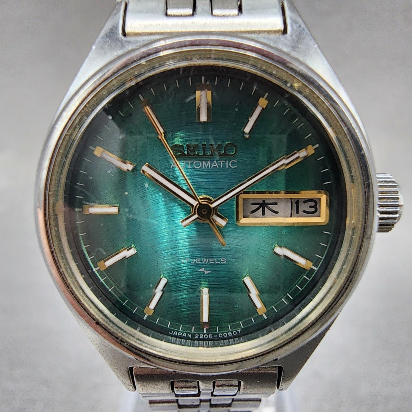 Seiko Automatic Watch Women 25mm Green Dial Silver Tone Daydate 22060510 Runs1