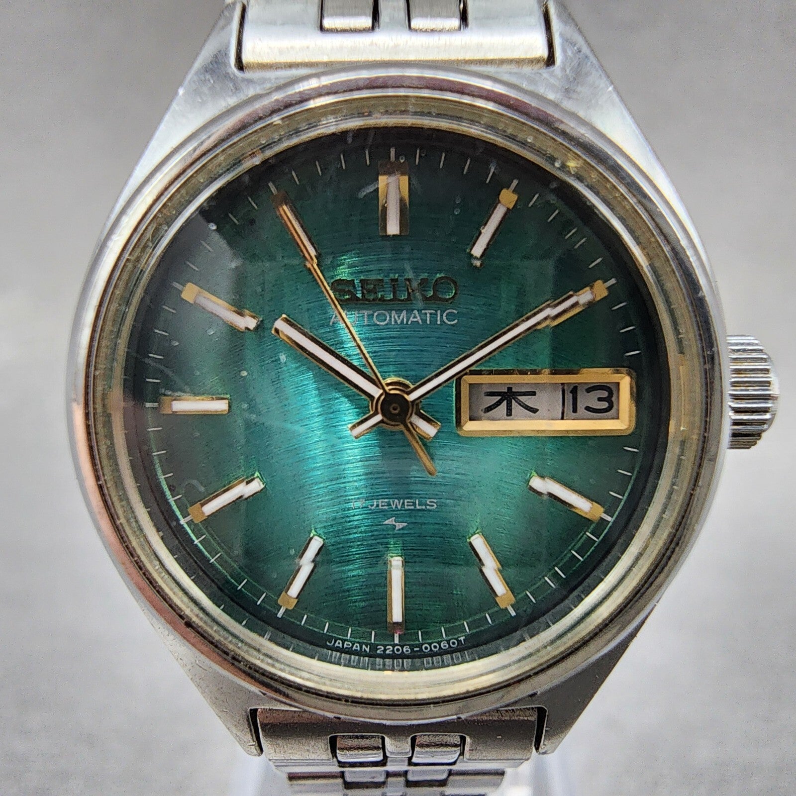 Seiko Automatic Watch Women 25mm Green Dial Silver Tone Daydate 22060510 Runs1
