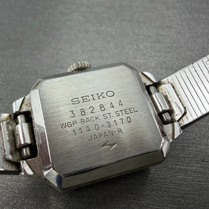 Seiko Special Tank Watch Women 18mm Blue Dial Silver Tone Manual 1140-3170 Runs9