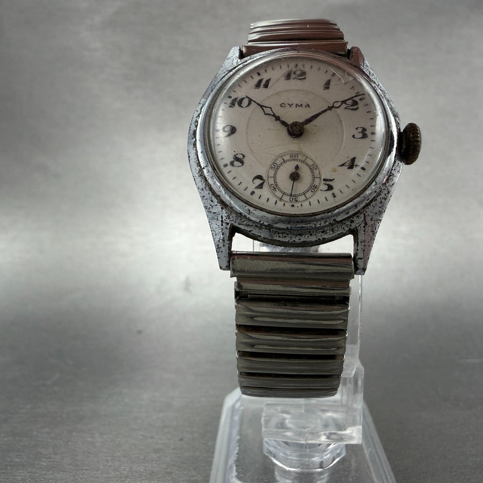 Cyma Watch Men 29mm White Dial Silver Tone Round Manual Wind PARTS VTG6