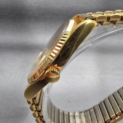 Bulova President Watch Men 36mm Gold Dial Gold Tone Daydate Round 97C03 New Batt2