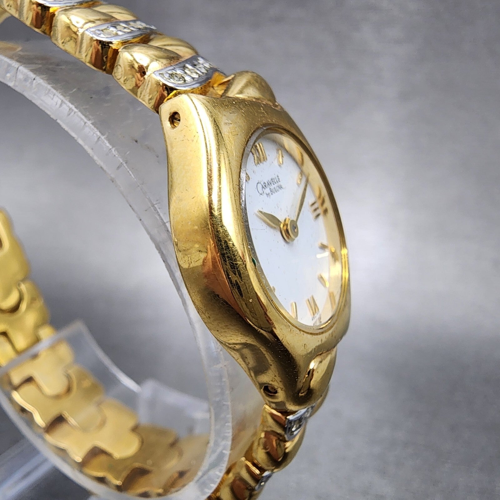 Bulova Caravelle Watch Women 21mm White Dial Two Tone Crystal Accents New Batt3