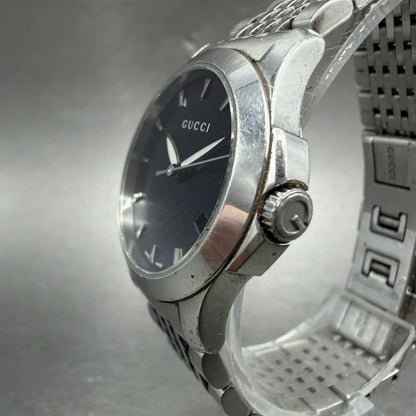 Gucci Watch Women Black Dial Stainless Steel Date Round 126.5 New Battery2
