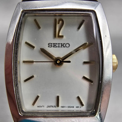 Seiko Watch Women 19mm White Dial Silver Tone Rectangle 1N01-0DA0 New Battery1