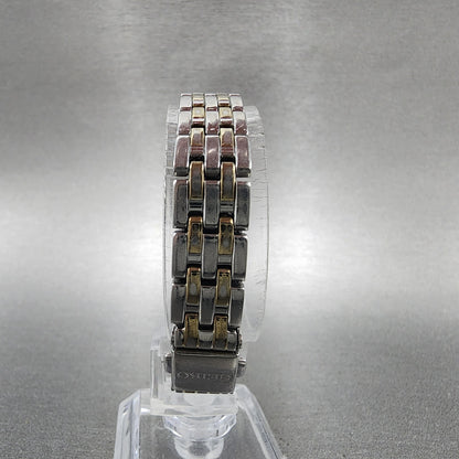 Seiko Solar Tank Watch Women 16mm White Dial Two Tone Rectangle V1160AA0 Runs7