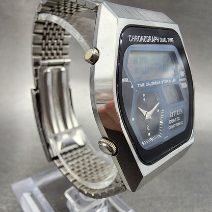 Citizen Analog Digital Watch Men 35mm Black Dial Stel Chrono Dual Time New Batt