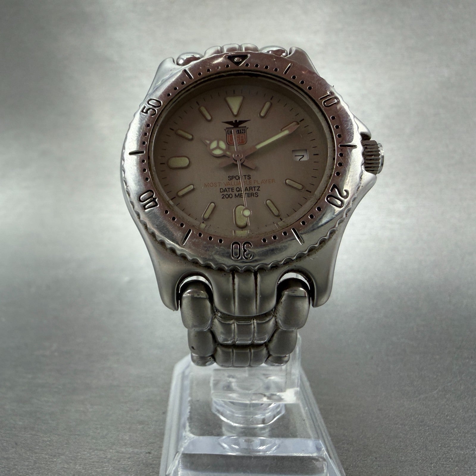 Elgin Dive Watch Men 36mm Silver Dial Silver Tone Date READ!! FK-376 New Battery5