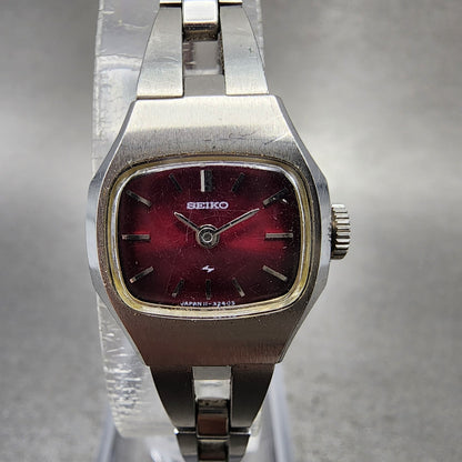 Seiko Watch Women 18mm Red Dial Stainless Steel Rectangle Manual Wind Runs VTG0