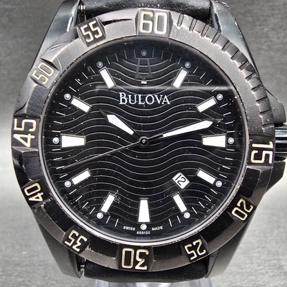 Bulova Dive Watch Men 43mm Black Dial Black Date Round 65B120 New Battery1