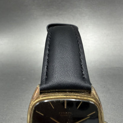Citizen CQ Watch Men 32mm Black Dial Gold Tone Recatngle 4-795547 New Battery4