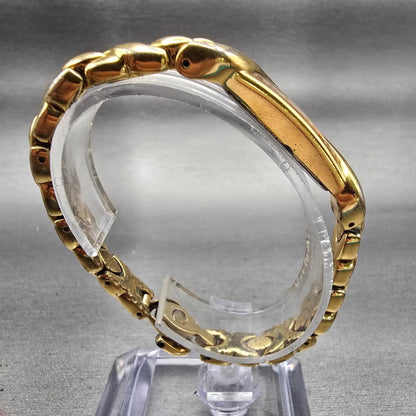 Seiko Half moon Watch Women 15mm Gold Dial Gold Asymmetrical 1F20-6C99 New Batt8