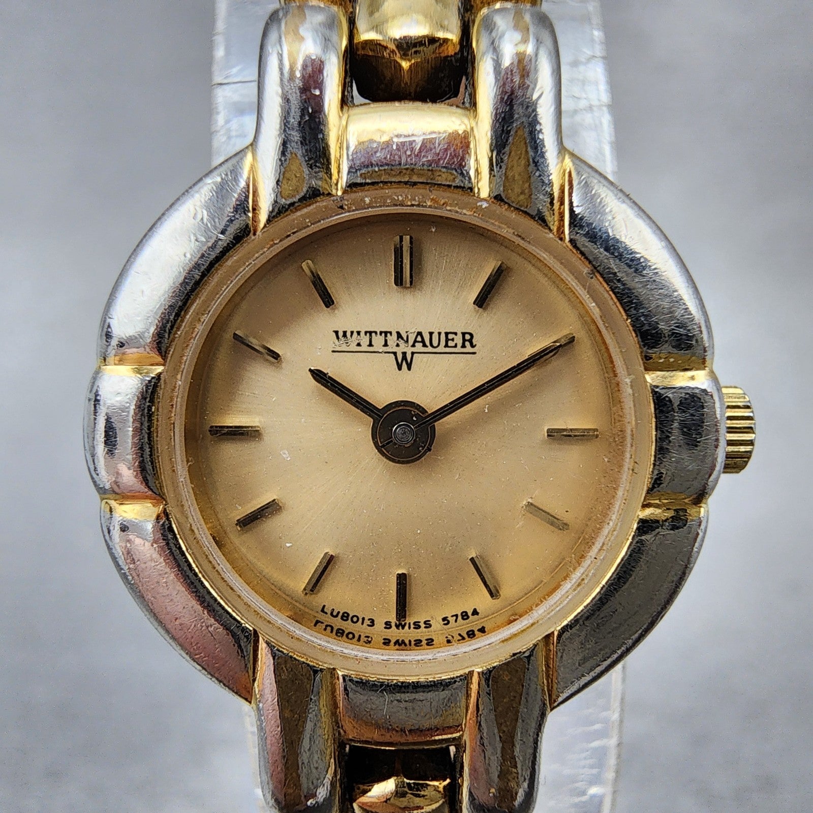 Wittnauer Watch Women 20mm Gold Dial Gold Tone Round LU8013 5784 New Battery VTG1