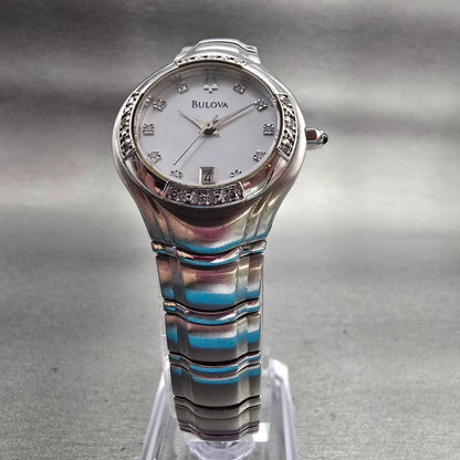 Bulova Watch Women 26mm MOP Dial Silver Tone Date Diamonds Round New Batt 96R104