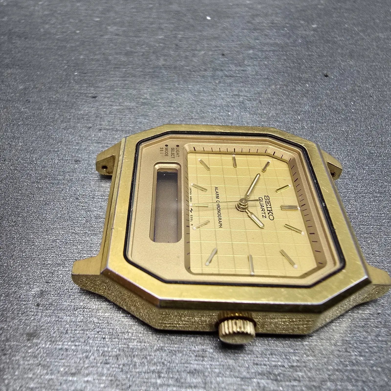 Seiko Analog Digital Watch Men 33mm Gold Dial Gold Tone Rectangle H601-5389 PART6