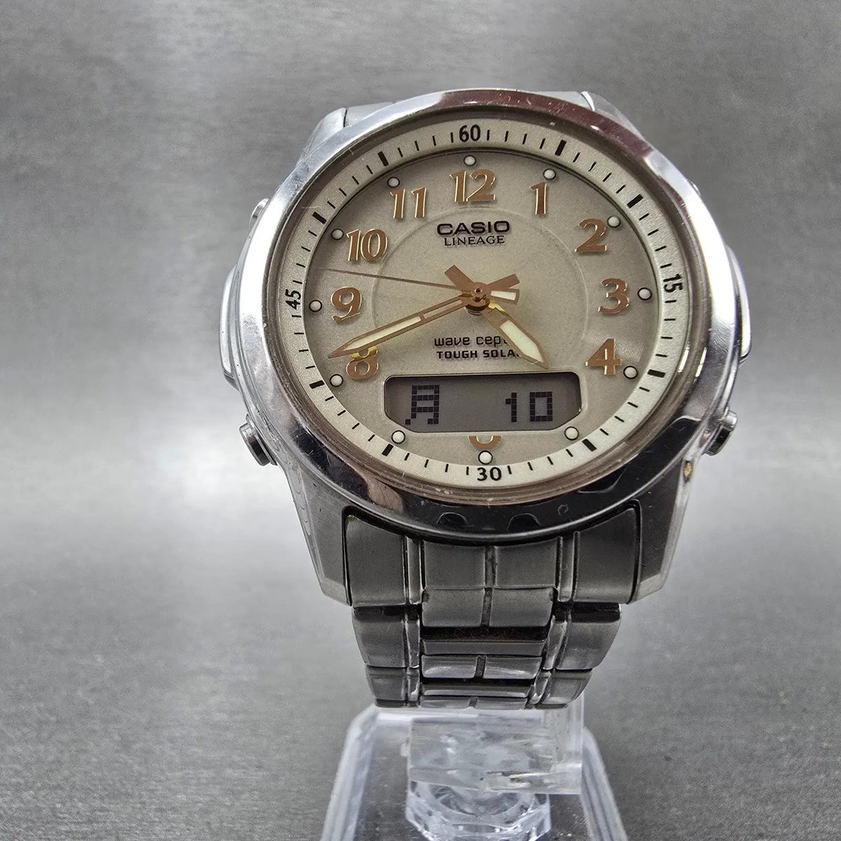 Casio Lineage LCW-100 Watch Men 40mm Cream Dial Steel Alarm Chrono Solar Runs5