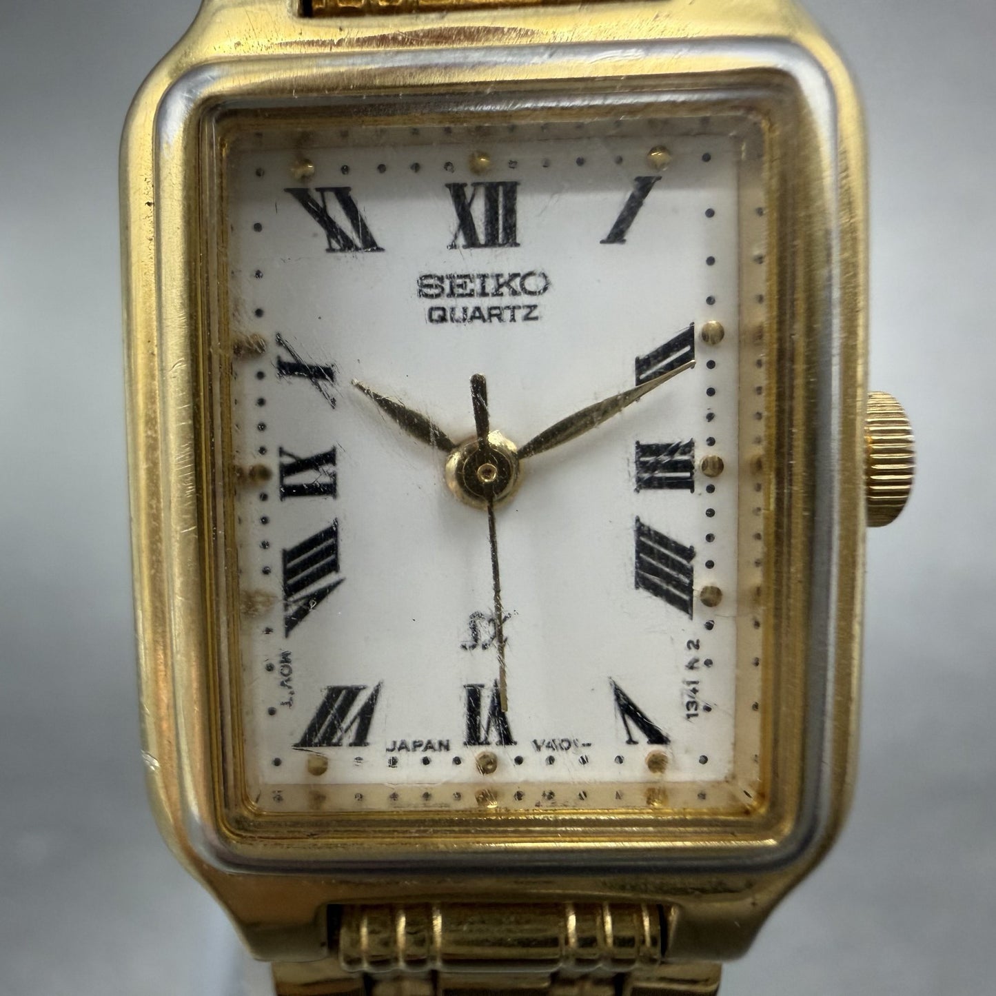 Seiko SX Tank Watch Women 17mm White Dial Gold Tone V401-5121 New Battery1