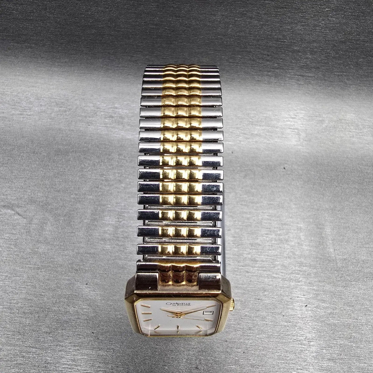 Bulova Caravelle Watch Men 26mm White Dial Two Tone Date Rectangle 40B51 New Bat4
