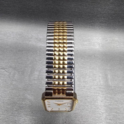Bulova Caravelle Watch Men 26mm White Dial Two Tone Date Rectangle 40B51 New Bat4