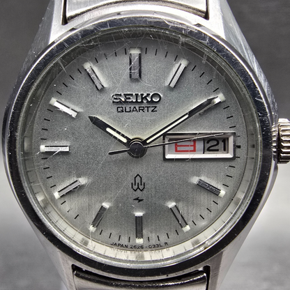 Seiko Watch Women 24mm Silver Dial Silver Tone Daydate Round 2626-0100 New Batt1