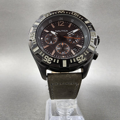 Nautica Chronograph Dive Watch Men 45mm Gray Dial Black Tone Date Round New Batt
