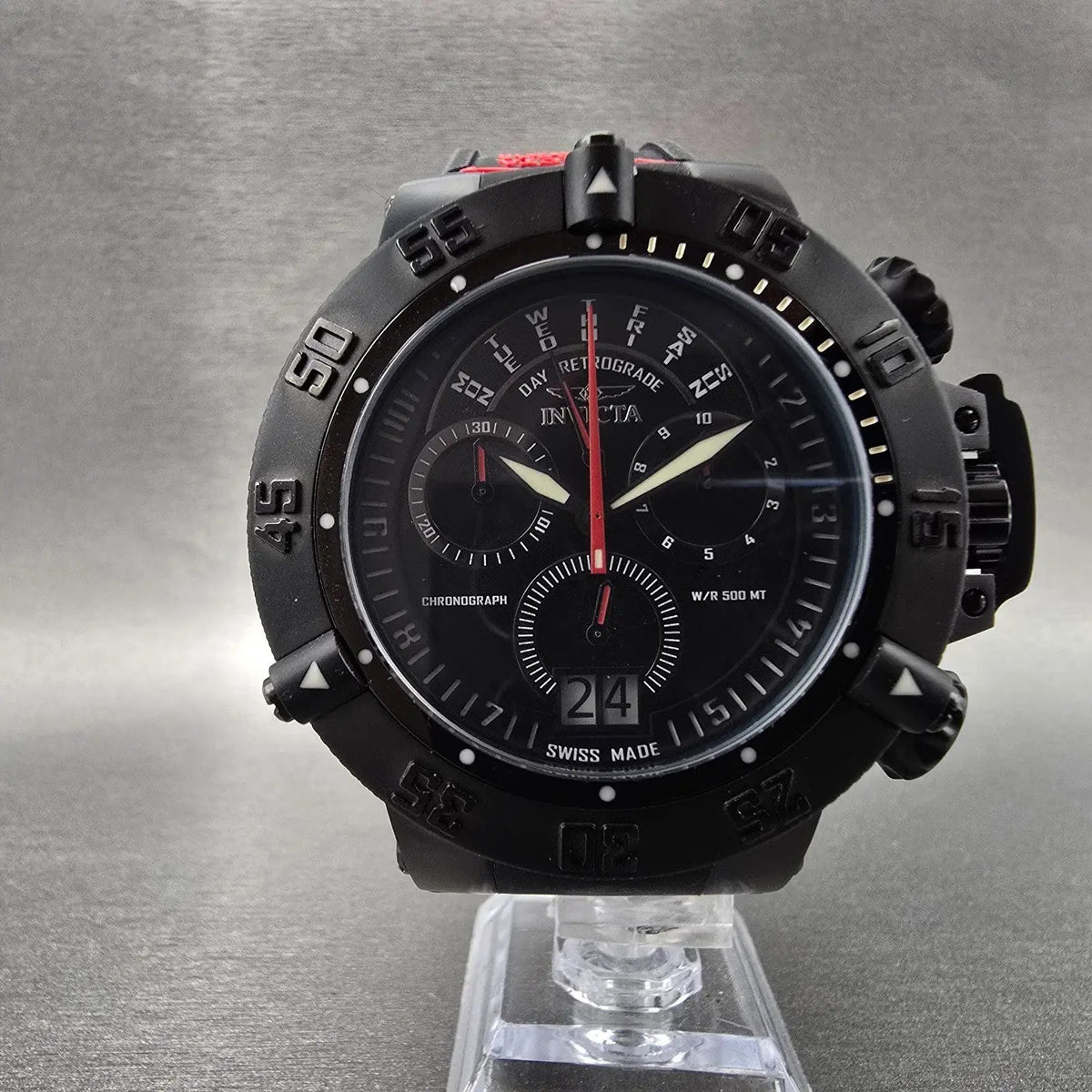 Invicta Subaqua Noma III Chronograph Big Date Watch Men 50mm Black Red New Batt5