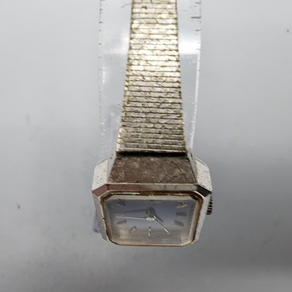 Seiko Watch Women Silver Tone Blue&White Dial Manual Wind 18mm Rectangle Runs