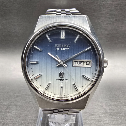 Seiko Type II Watch Men 36mm Blue Dial Silver Tone Daydate 0903-8120 New Battery0