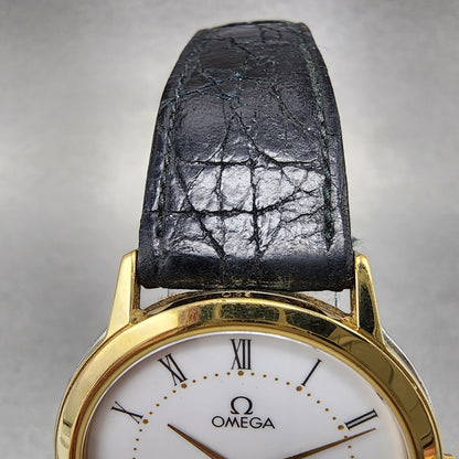 Omega De Ville Watch Men 32mm White Dial Two Tone Round 195.0048 New Battery