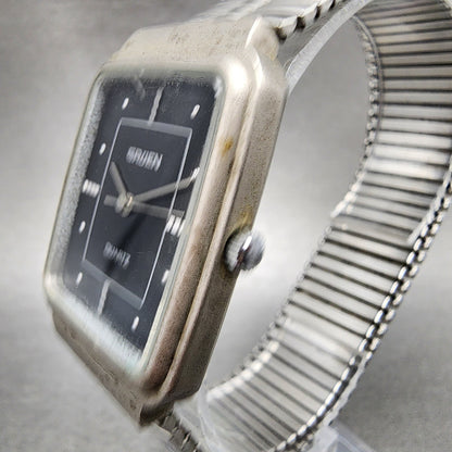 Gruen Tank Watch Men 28mm Black Dial Silver Tone Rectangle 192Y121 New Battery2