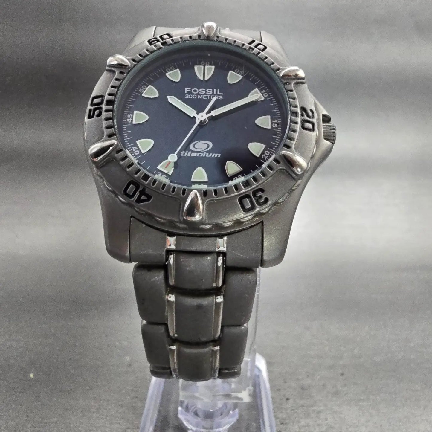 Fossil Dive Watch Men 40mm Blue Dial Gray Tone Titanium Round TI-5013 New Batt5