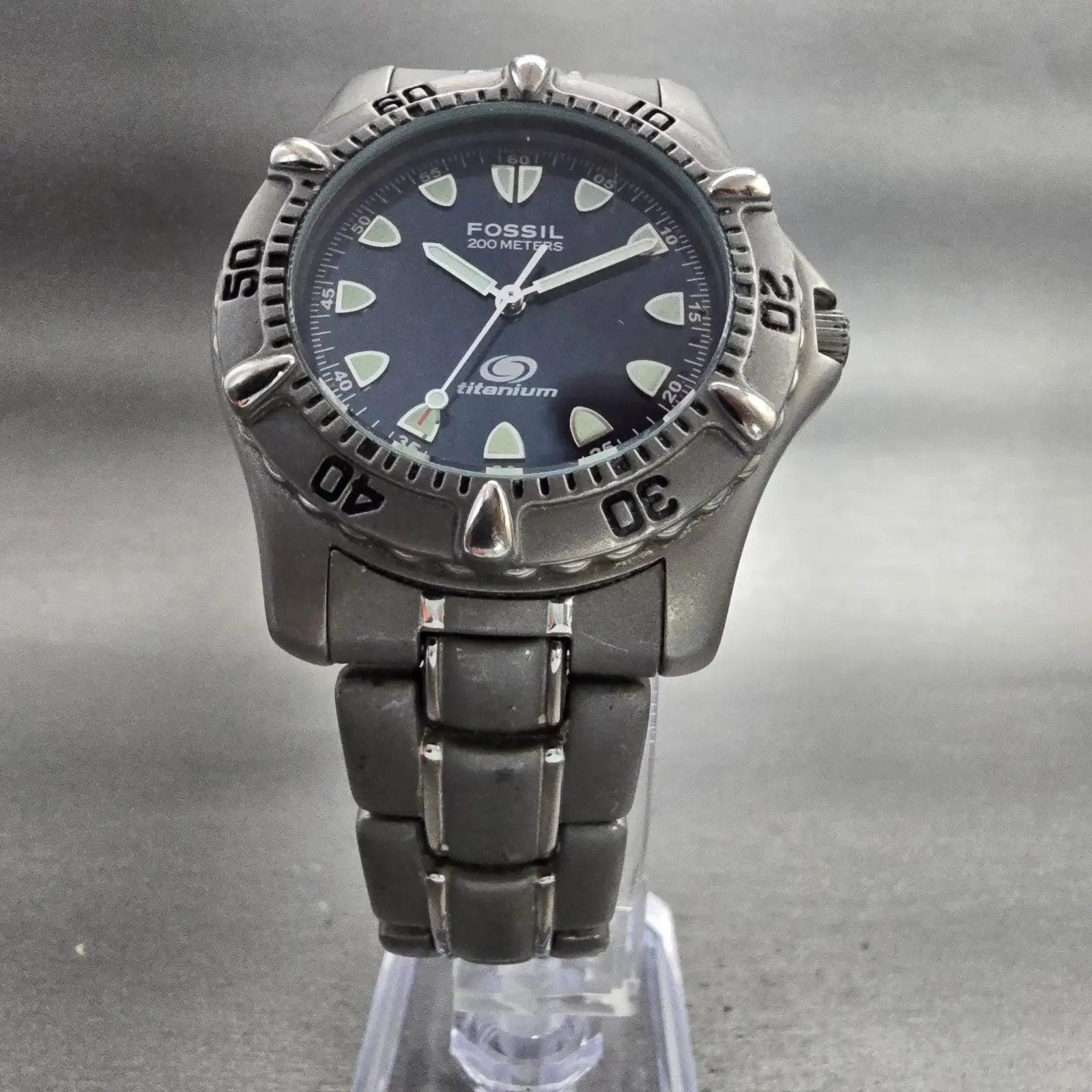 Fossil Dive Watch Men 40mm Blue Dial Gray Tone Titanium Round TI-5013 New Batt5