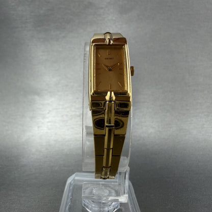 Seiko Watch Women 13mm Gold Dial Gold Tone Rectangle 2E20-7479 New Battery ABCD5