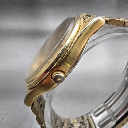 Seiko SQ Watch Men 35mm Gold Dial Gold Tone Daydate Round 5Y23-8049 New Battery2