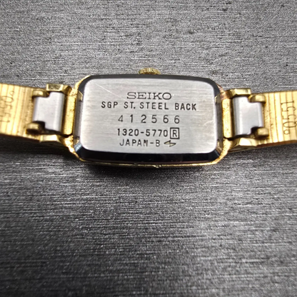Seiko Watch Women 13mm Gold Dial Gold Tone Rectangle 1320-5770 New Battery VTG10