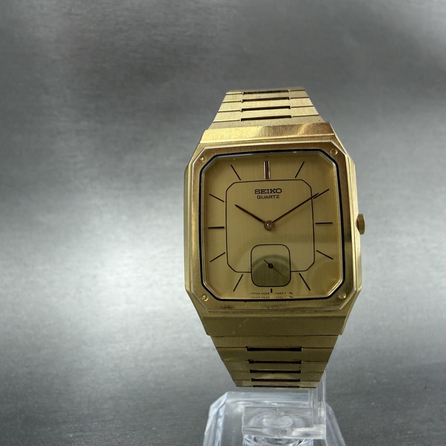 Seiko Tank Watch 30mm Champagne Dial Gold Tone Rectangle 2628-5109 New Battery5