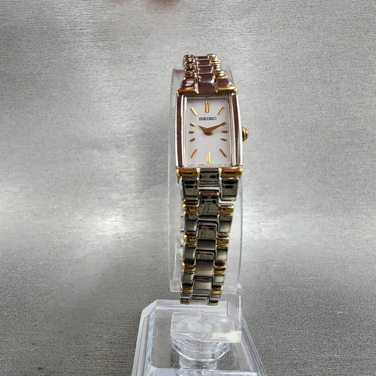 Seiko Tank Watch Women 13mm White Dial Two Tone Rectangle V2200AB0 New Battery5