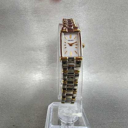Seiko Tank Watch Women 13mm White Dial Two Tone Rectangle V2200AB0 New Battery5