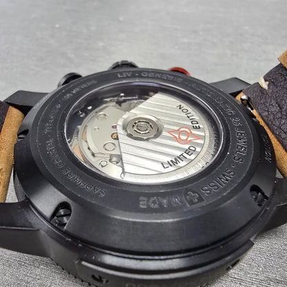 LIV P-51 Cripes A Mighty Chronograph Watch Men 46mm Blue Dial Titanium Automatic11
