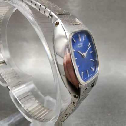 Seiko Watch Women 16mm Blue Dial Silver Tone Rectangle 165009 New Batt NOS3